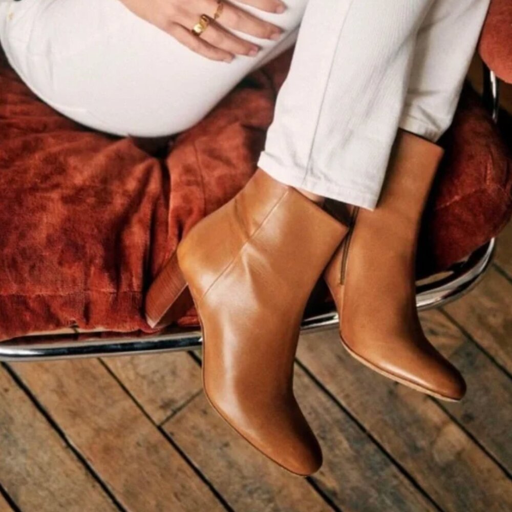 NIB Sezane Lea Ankle Boots, Color: Smooth Heritage Camel, Size US8/FR39
